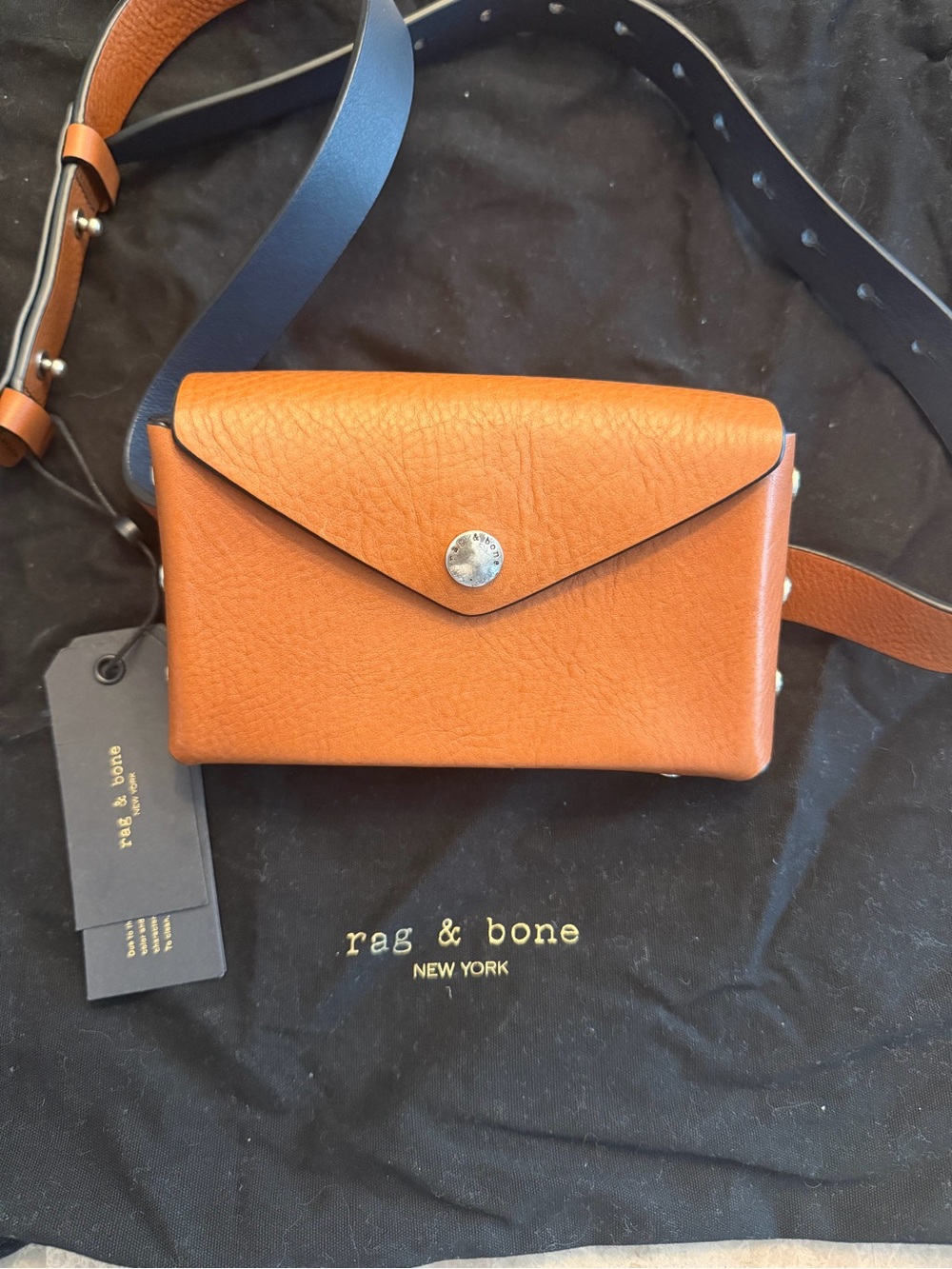 rag & bone Tan and Navy Leather Crossbody Wallet Bag